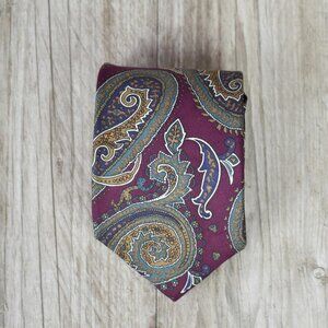 Academia Old Money Designer Christian Dior Cranberry & Green Paisley Silk Tie
